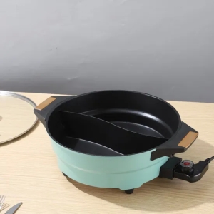 Nonstick Electric Two-Flavor Hot Pot with Glass Lid Aluminium 36cm Skillet