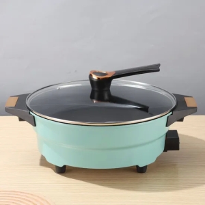 Batterie de cuisine en aluminium antiadhésif électrique Two-Flavor Hot Pot avec couvercle en verre
