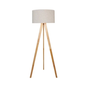 LED Floor Lamp E27 Max 60W Light Bulb Log Color Body and Linen Color Fabric Lampshade for Household Lighting