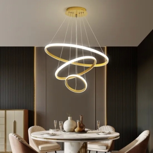 Modern Decorative Golden Three Circles Pendant Lamp Living Room Luxury Acrylic Suspension LED Pendant Light for Home