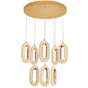 现代吊灯金色光泽椭圆形丙烯酸阁楼吊灯复式楼梯客厅餐厅LED酒店Hal