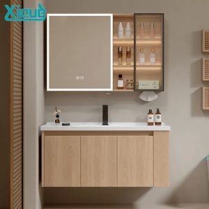 Hot-Selling Wood Color Bath Furniture Wall Hanging Mirror Bathroom Sink Cabinet