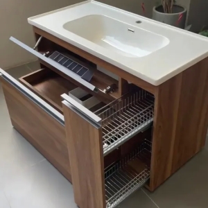 Built Multi-Functional Storage Shelf Modern Bathroom Vanity Made by Plywood Wall Mounted Bathroom Sink