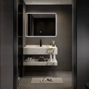 Luxury Integrated Basin, Washbasin, Rock Slab Countertop, Washbasin Bathroom Cabinet