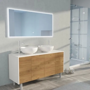 OEM Modern Style Luxury Storage MFC White Basin Cabinet with Mirror and Double Sink Bathroom Vanities for Hotel