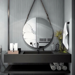Trend Customize Wall Mounted Marble Sintered Stone Bathroom Vanity Single Sink Basin Bathroom Cabinet with Smart Mirror