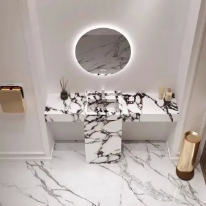 Marble Bathroom Vanity Wash Basin Cabinets with Elegant Mirror for Your Modern Bath Space