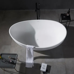 Factory OEM Solid Surface Bathroom Soaking Bathtub Artificial Stone SPA Resin Freestanding Matte White Bath Tub