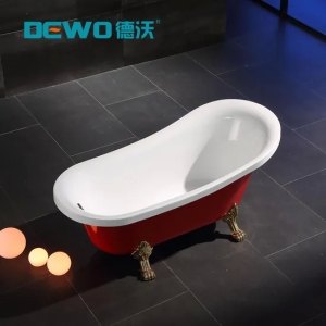 China Classical Style Red High-Ranking Acrylic Freestanding Soaking Bathtub with Aristocratic Temperament 4 Tiger Feet