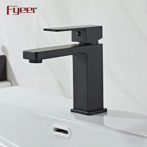Fyeer Factory Price Matte Black Square Body Solid Brass Bathroom Basin Faucet