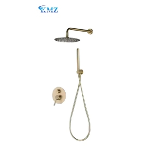 High Quality Modern Brush Gold Copper Rainfall Concealed Shower Set Round Shower Head for Bathroom