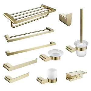 Brushed Gold Stainless Steel Bath Towel Piece Towel Rack Shelf Bathroom Accessories