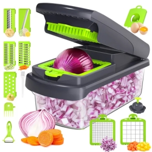 Chopper de verduras Ds-5222GE y Spiralizer Chopper de alimentos 15 en 1 con contenedor, cortadora de frutas, utensilios 