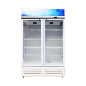 Double Glass Door Vertical Upright Cooler Beverage Refrigerator
