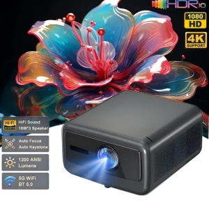 Projecteur 1080P natif avec 1200 ANSI, WiFi 5g, 2GB 64GB, Auto Keystone et haut-parleurs Bluetooth 5.0
