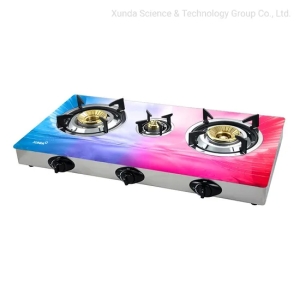 Xunda High Efficiency Tornado Flame Gas Burners 3D Painting Glass Pane Table Top Gas Stove