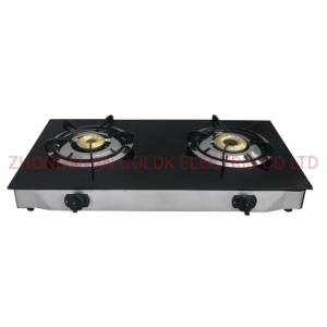 Goldk GS-139 Premium Qualité Noir 2 Brûleurs Table En Verre Trempé Cuisinière À Gaz