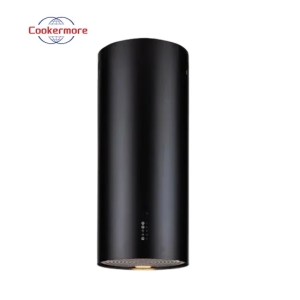 Elegante Cilindro Redondo Aço Inoxidável Ilha Cozinha Chaminé Ventilação Gama Hood