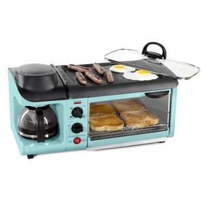 Versatile 3-in-1 Breakfast Station Coffee Maker Non-Stick Griddle Toaster Oven