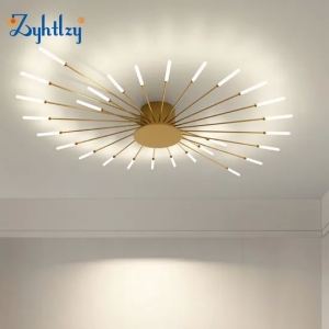 Al por mayor creativo fuegos artificiales moderno acrílico LED lámpara de techo restaurante dormitorio oro acrílico supe