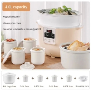 Tapa de vidrio visual 4L multi hueso sopa olla de cocción lenta con cesta de vapor