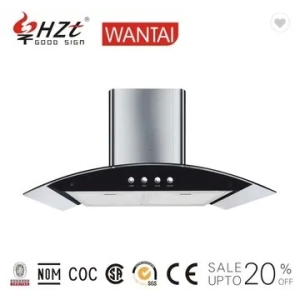 Kitchen Appliance Electric Products Curved Glass Push Button Island Chimney Range Hood