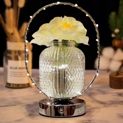 Decoración de lujo dormitorio noche luz portátil en forma de flor lámpara de mesa de acrílico