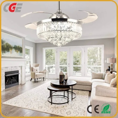 Moderno cristal ventilador de techo luz invisible lámpara de techo para sala de estar