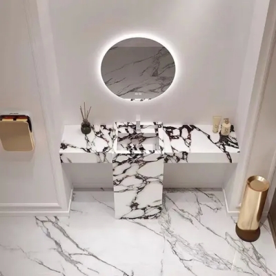 Gabinetes de mármol del lavabo de la vanidad del cuarto de baño con el espejo elegante para su espacio moderno del baño