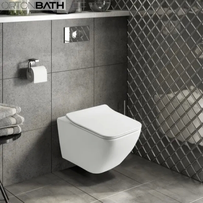 Ortonbath cuarto de baño sanitarios montado en la pared oculta cisterna inodoro alargado doble-Flush cerámica pared colg