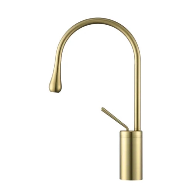 Artículos sanitarios solo agujero moderno cepillado oro cascada baño lavabo mezclador de agua grifos lavado grifo latón