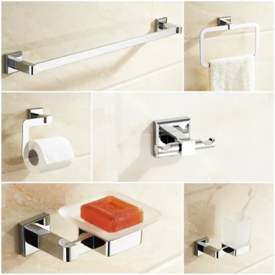 Acessórios de Banho Modernos Latão Cromado Parede 6 Peças Acessórios Do Banheiro