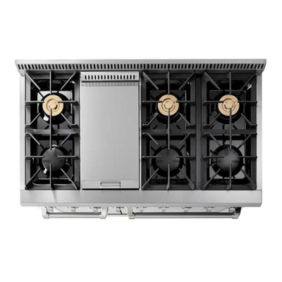 Cuisinière à gaz en acier inoxydable de 48 pouces avec plaque