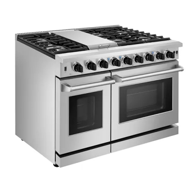 Cuisinière à gaz à double four de qualité commerciale de 48 po avec BTU élevé