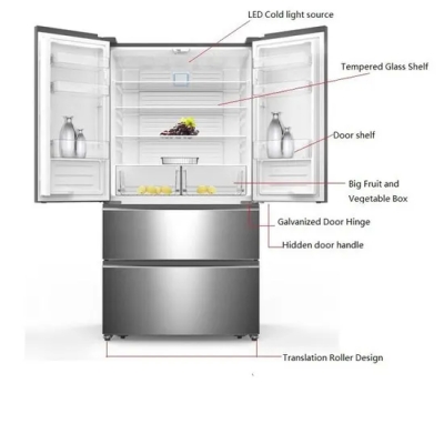 Refrigerador de cuatro puertas cruzado libre de la puerta de la helada en venta Compresor Bcd-448W del inversor del refr