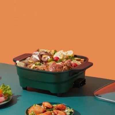 6L Cocina Eléctrica Cuadrado Sartén Olla Caliente Vaporizador de Alimentos 30cm