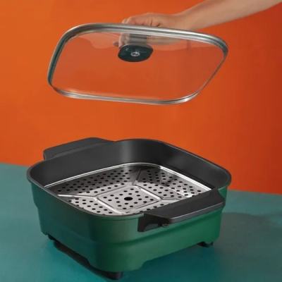 Cuadrado de aluminio Hotpot barbacoa eléctrica Pizza Sartén eléctrica Multicooker