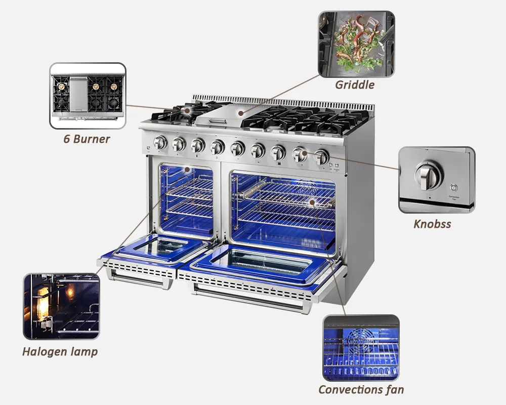 48 Inch 6 Burner Griddle Freestanding Gas Range Stove with CSA (HRG4808U)