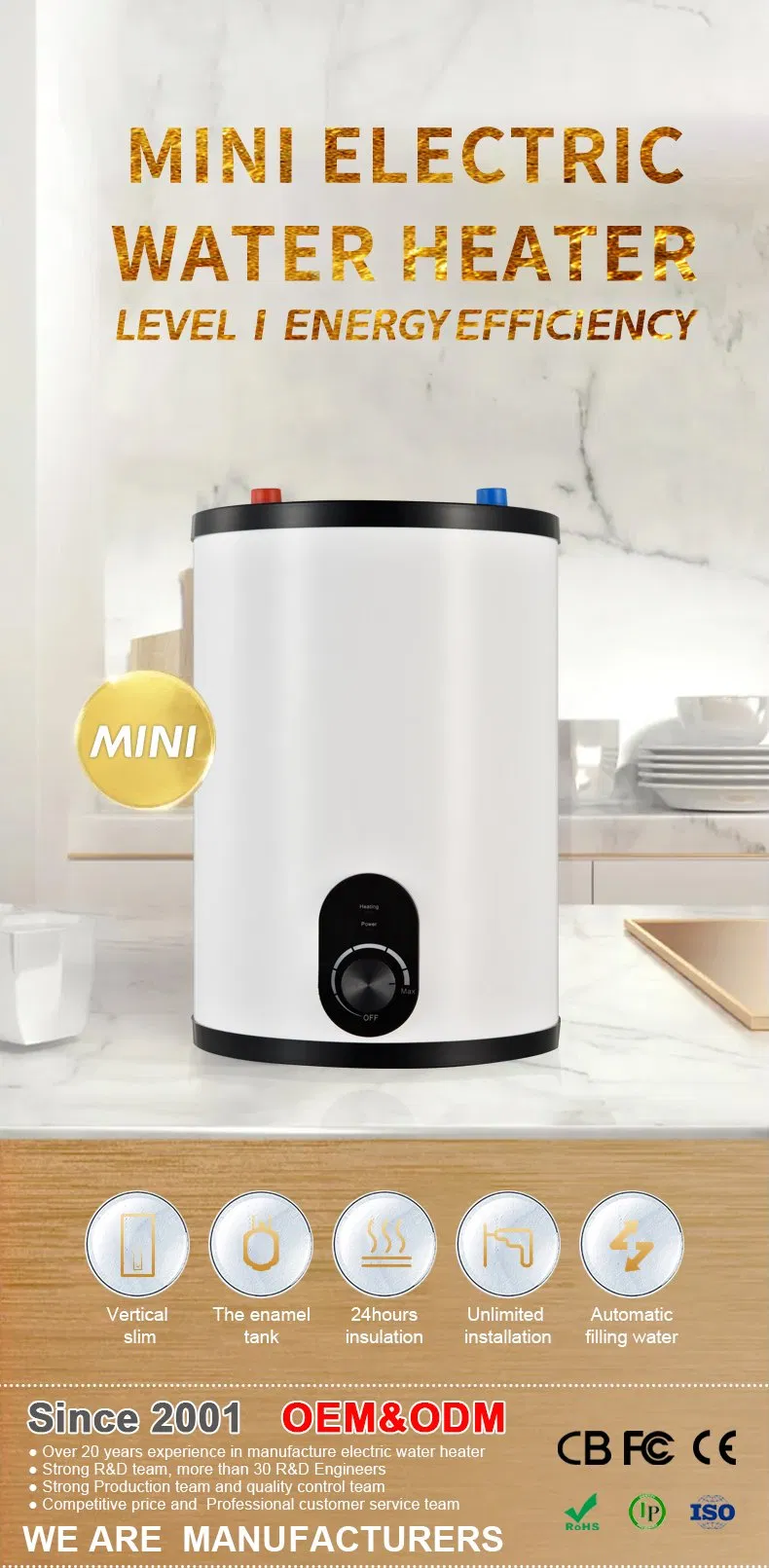 6/10/15L Floor Enamel Coating Small Storage Tank Electric Wall Hung Water Boiler Geyser Water Heater