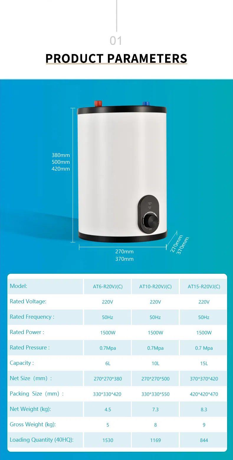 6/10/15L Floor Enamel Coating Small Storage Tank Electric Wall Hung Water Boiler Geyser Water Heater