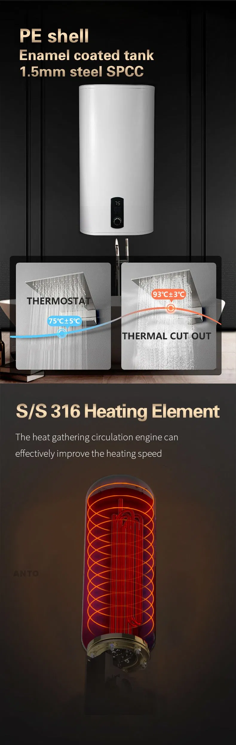 China Wall Mounted 30L 50L 80L 100L Safety Rectangular Electirc Storage Boiler Water Heater