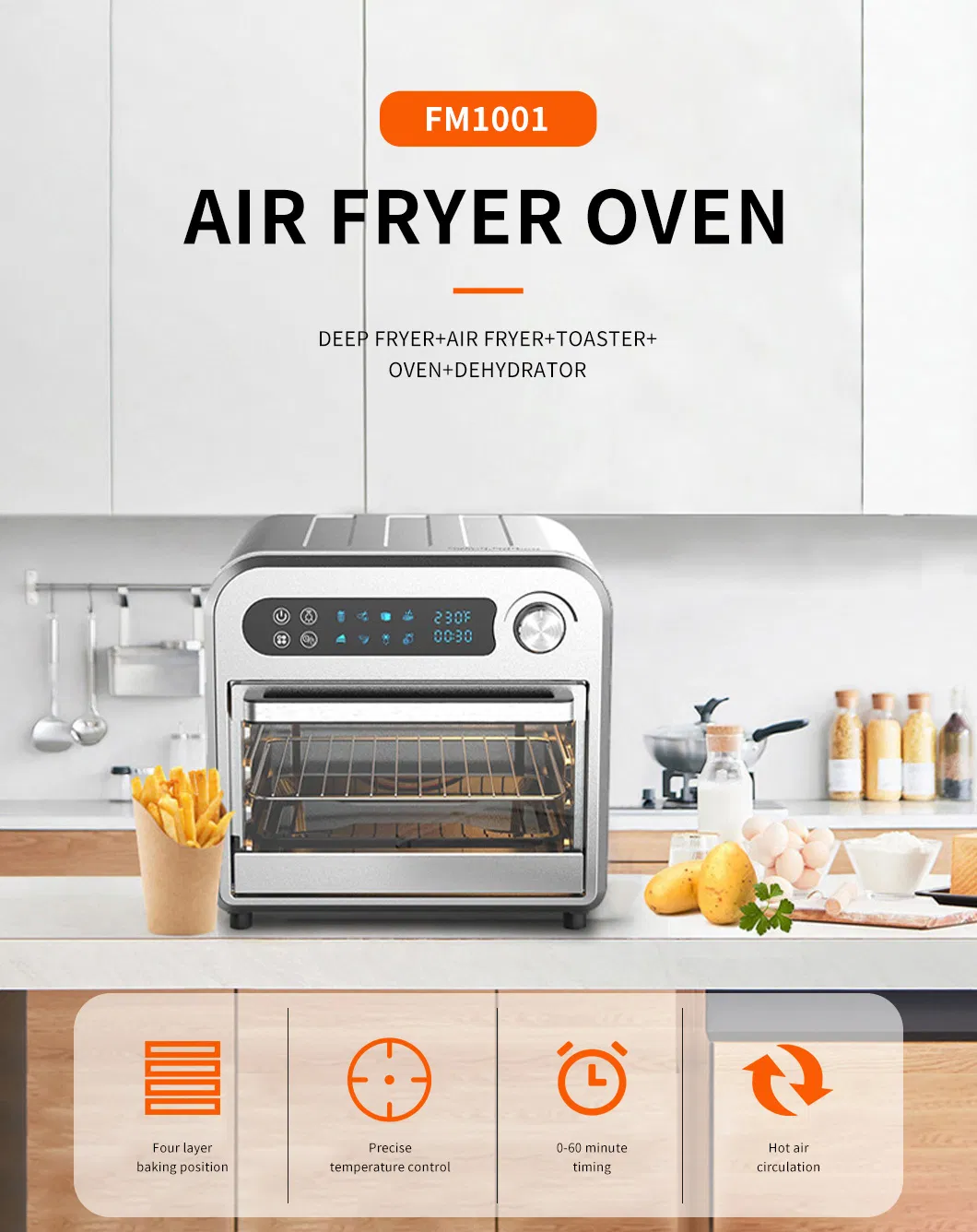 10L CE, ETL Certified LCD Digital Touch Screen Oven Air Fryer