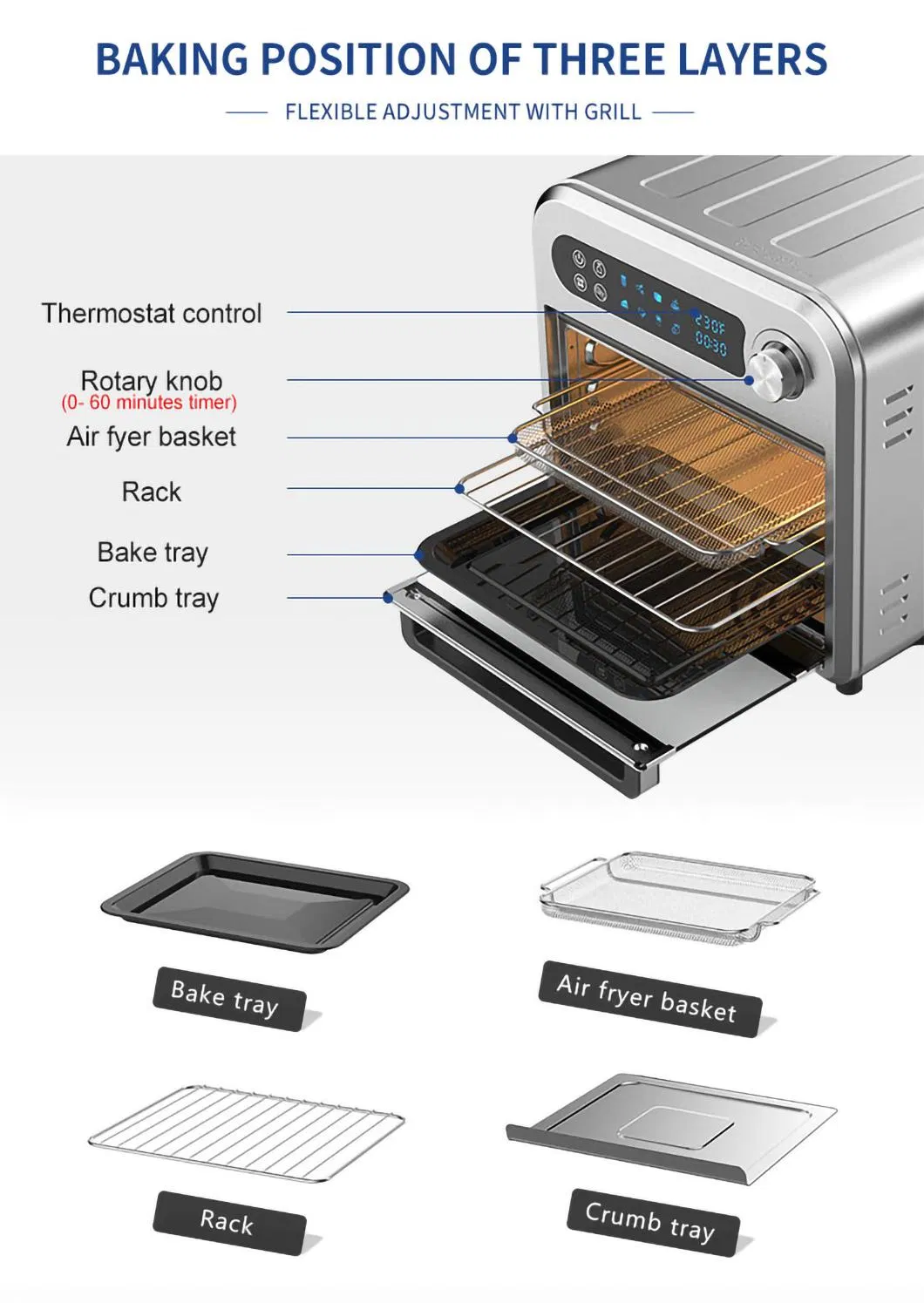 10L CE, ETL Certified LCD Digital Touch Screen Oven Air Fryer