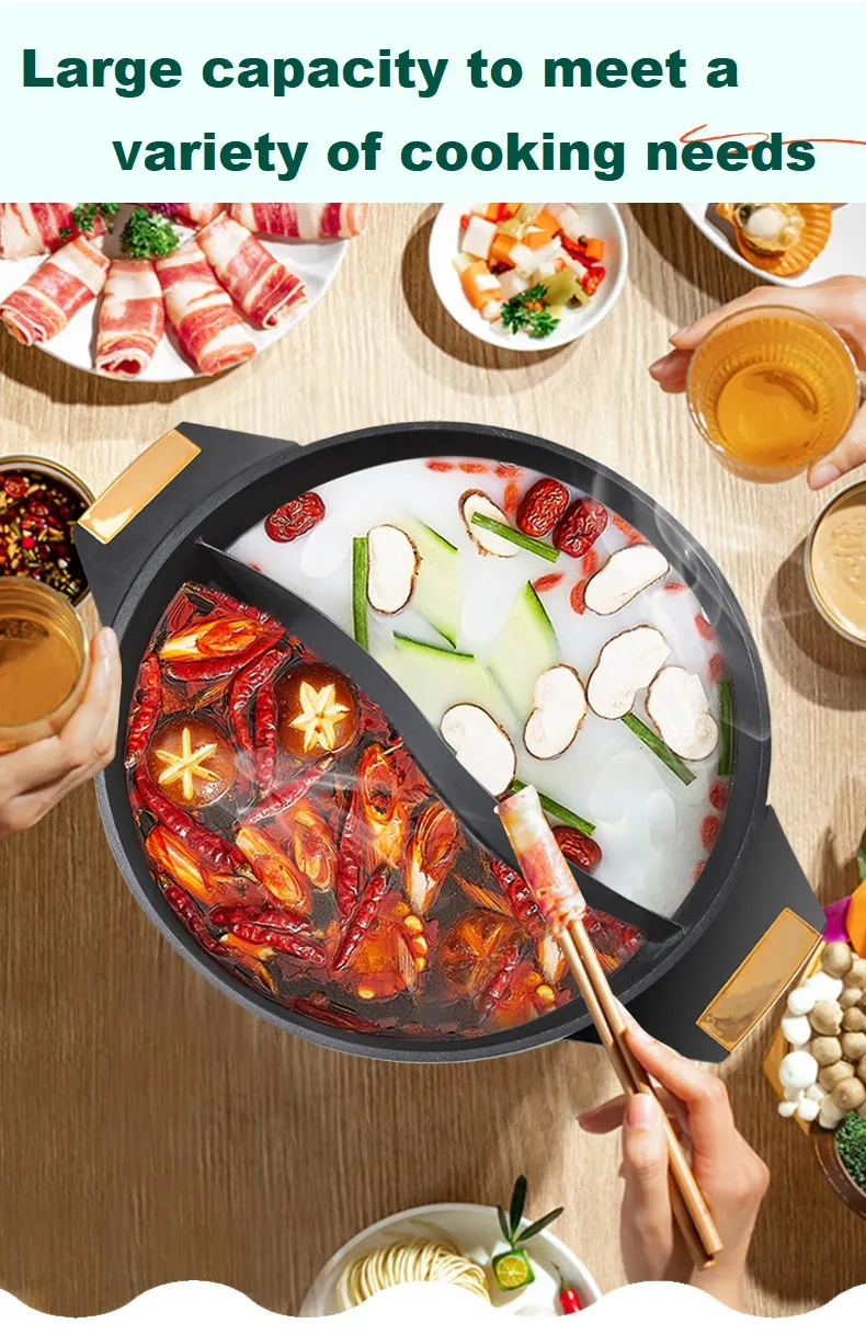 Hot Pot Dual Sided Soup Cookware Two-Flavor Chinese Shabu Shabu Pot