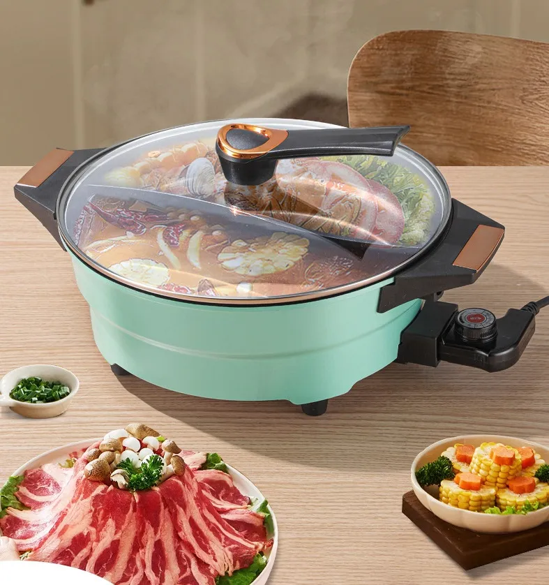Aluminum Cookware Nonstick Electric Two-Flavor Hot Pot with Glass Lid