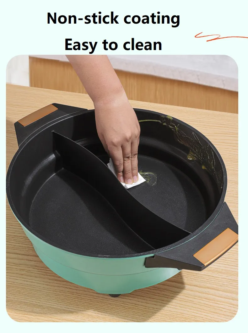 Aluminum Cookware Nonstick Electric Two-Flavor Hot Pot with Glass Lid