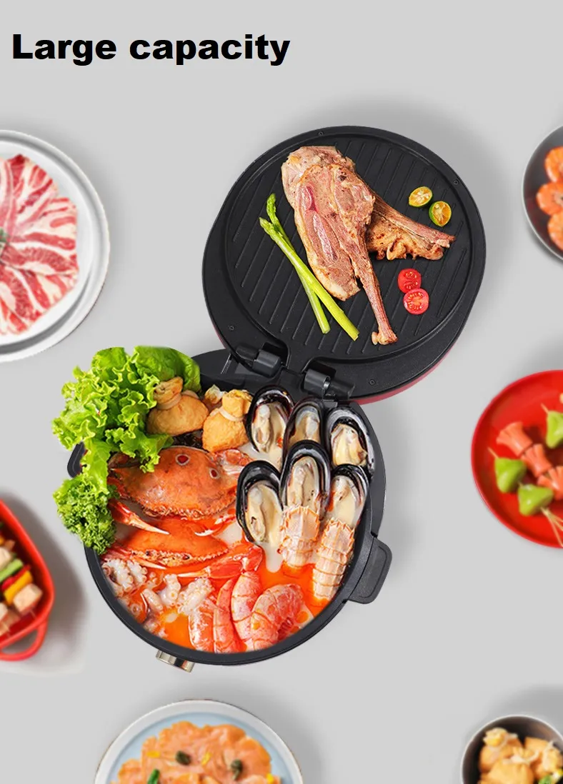 Steamboat Smokeless Griddle Pan 3 in 1 Electric Hot Pot Grill 1800W