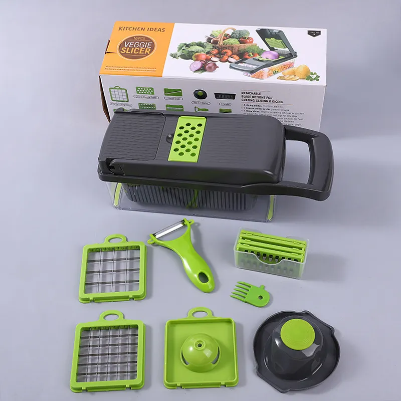 DS-5202B Factory Wholesale Vegetable Chopper 3-Blade-Square 14 PCS Set Vegetable Cutter