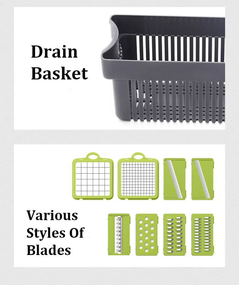 DS-5202B Factory Wholesale Vegetable Chopper 3-Blade-Square 14 PCS Set Vegetable Cutter