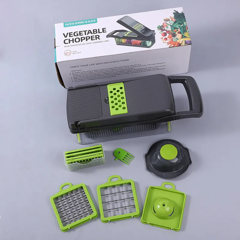 DS-5202B Factory Wholesale Vegetable Chopper 3-Blade-Square 14 PCS Set Vegetable Cutter